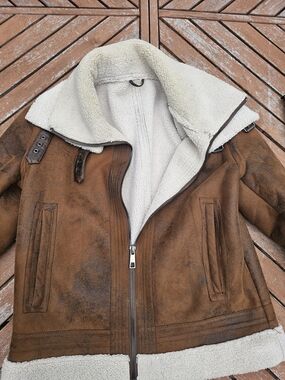 Zara Brown Bomber Jacket with Cream Sherpa Lining